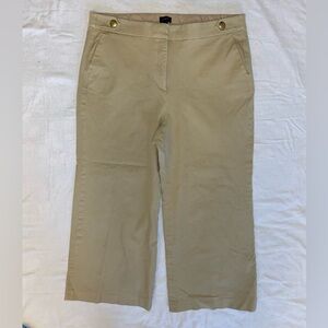 Khaki Cropped J. Crew Pants with Gold Button Detail